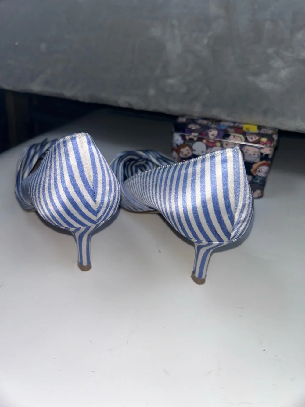 Gunmetal Gunnii Blue White Striped Knot Pointed-Toe Flats - Picture 7 of 10